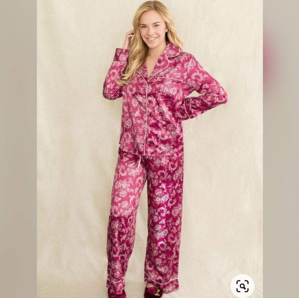 Joyfolie Women's Satin Charlotte Pajamas in Berry Large Pajama Set